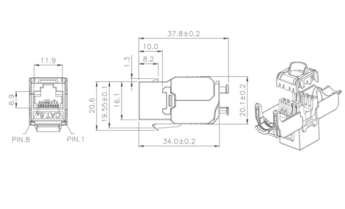 C6A FTP TOOL FREE KEYSTONE JACK (KJ28F-XX-FS) cat 6 24 awg cable wiring diagram 